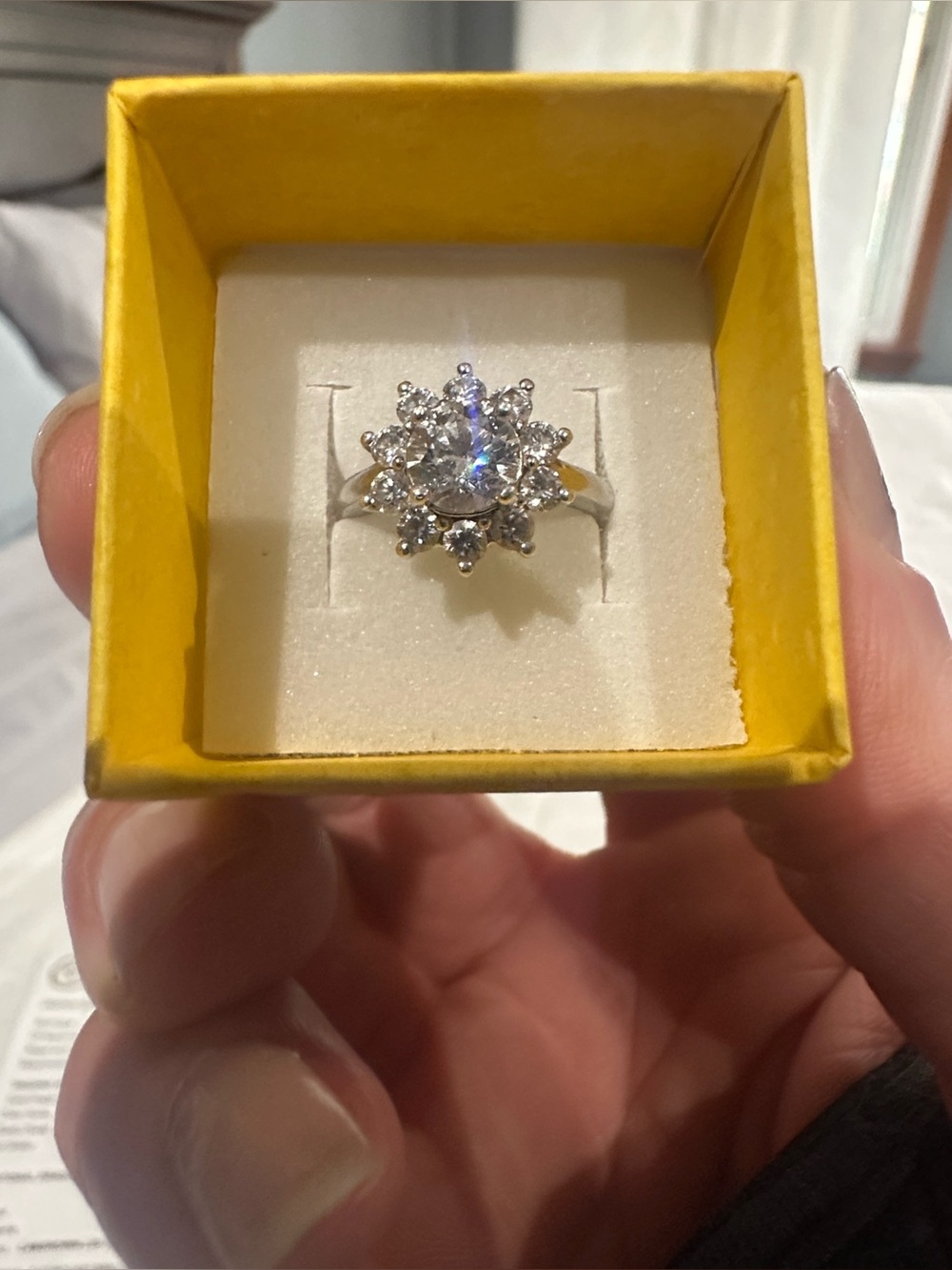 Lab Grown Diamond Stones on Sterling, Silver Halo Flower Ring - Silver